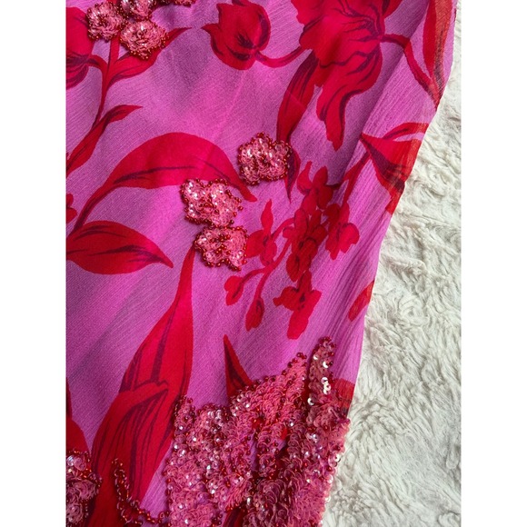 Laundry by Shelli Segal Silk Dress Floral‎ Sequin Chiffon Asymmetrical Beaded 10 - Picture 9 of 15